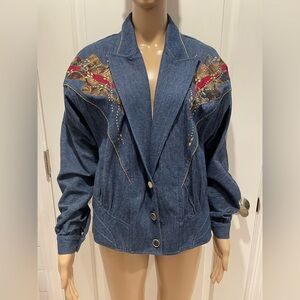 Vintage City Girl Sport Embellished dark wash DenimJean Jacket size 6